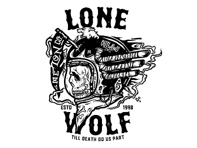 Lone Wolf apparel badge death helmet illustration melonclothes skull t shirt tee typography vector vintage