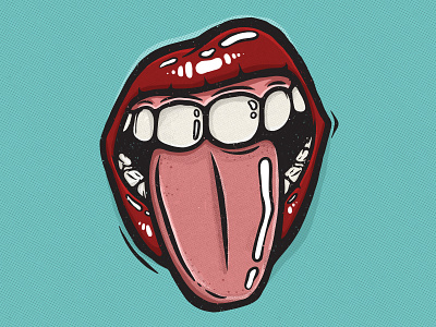 Afernoon Doodling effect illustration mouth pin teeth tongue vector vintage