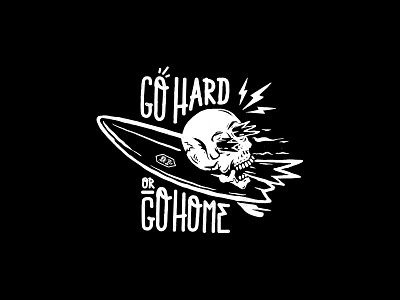 Go Hard Or Go Home apparel bonedeep design handlettering illustrator skull surfing surflife typography vector vintage