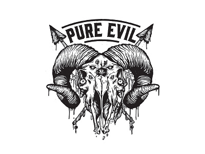 Pure Evil animal design drawing evil horns illustration skull tattoo vintage