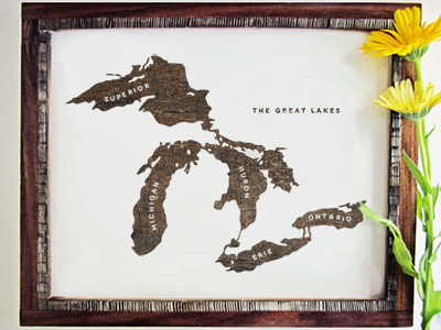 The Great Lakes - art print art print design great lakes illustration made in detroit michigan wood wood grain