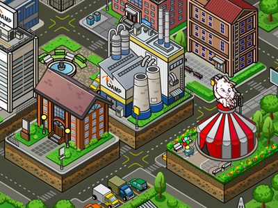 Levels map 2d building city factory flash game house isometric map road