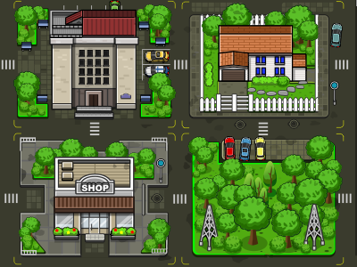 Game Level building car crosswalk game intersection street trees