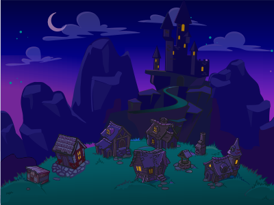 Background background clouds game house lock meadow moon mountain night village