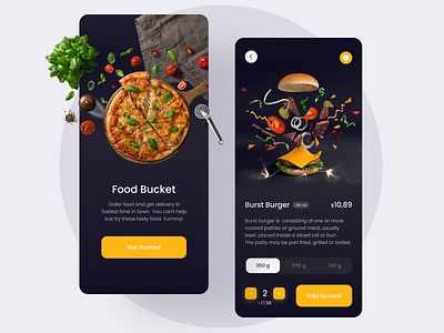 Food delivery app ui app app ui app uiux appdesign burger dark theme fastfood food pizza ui ux