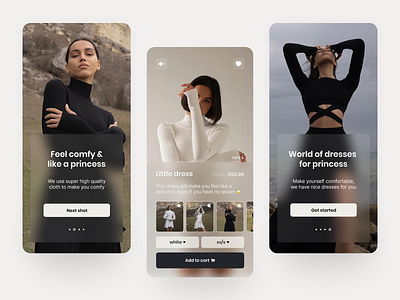 Clothing shop app concept aesthetic app design beauty beige classy clothes dress dresses e commerce app e shop elegant fashion glassmorphism light theme mobile ui princess shop style uidesign woman