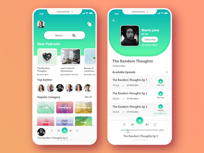 Podcast App app concept appdesign concept design design exploration intaraction design mobile app podcast podcastapp podcasting podcasts ui uidesign userinterface ux