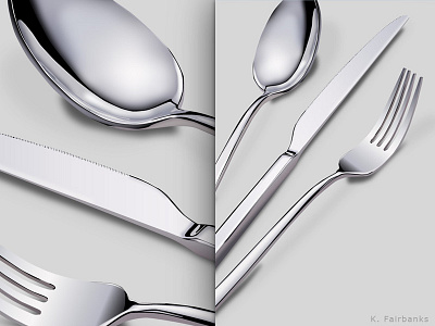 Silverware By K. Fairbanks art digital art fork illustrator knife silverware spoon still life utensils vector