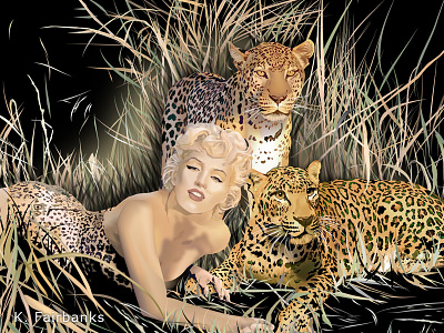 Marilyn Monroe with Leopards by K. Fairbanks art cats illustrator leopards marilyn monroe marilyn monroe art vector