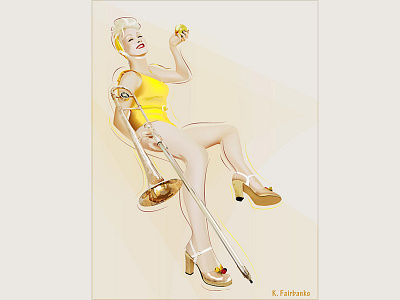 Cyndi Lauper with Trombone By Kfairbanks cyndi lauper illustrator trombone vector woman