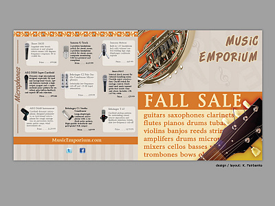Music Store Ad page 1 by K. Fairbanks ad advertisement graphic design graphic designer indesign pagelayout pagelayout software print print design