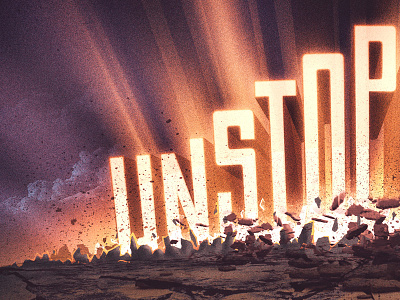 Unstoppable – Breaking Through (v1) 3d illustration light rays rocks shards typography