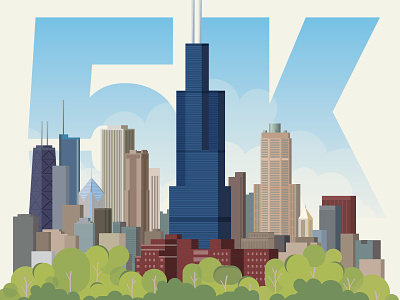 Chicago 5K city downtown race run sears simple skyline tower vector willis