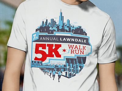 Lawndale 5K Tshirt Design 3 color chicago giveaway race run runner skyline spot t shirt vector