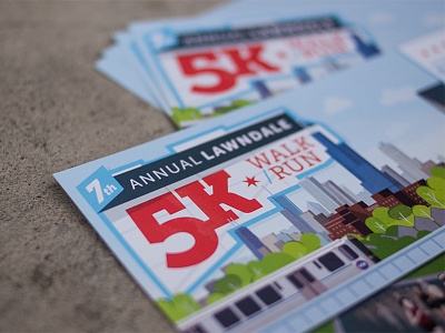 5K Postcards chicago direct mail illustration printed race run samples skyline