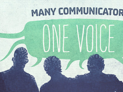 One Voice editorial illustration speech bubble typography