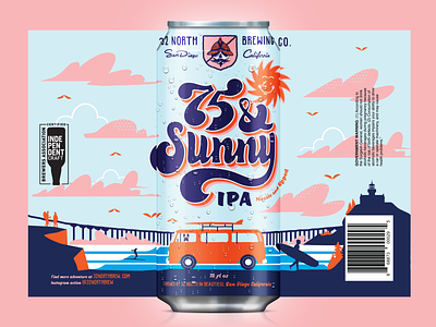 32 North 75 & Sunny beer beer can beer label bright fun illustration label illustration mockup print retro type typography vintage