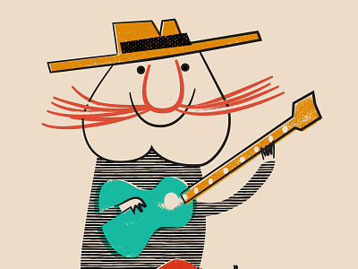 Abner Graboff Study 1958 abnergraboff folk guitar illustration mustache texture