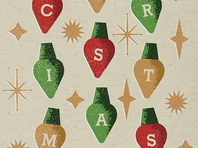 Christmas Poster christmas illustration lightbulbs ornaments poster retro texture