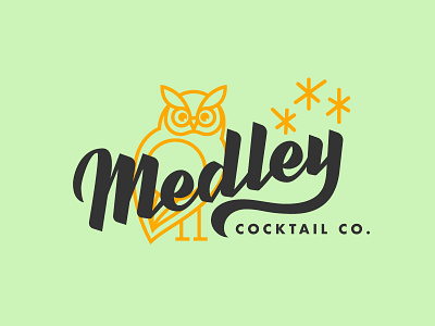 Medley Cocktail Co. Logo branding brushscript cocktail logo logodesign mint orange owl retro