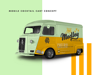 Medley Cocktail Co. Truck branding brushscript cocktail logo logodesign mint mockup orange owl retro truck