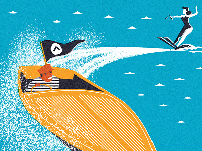 Boat Ride attraction boat illustration poster retro spray texture vintage waterski