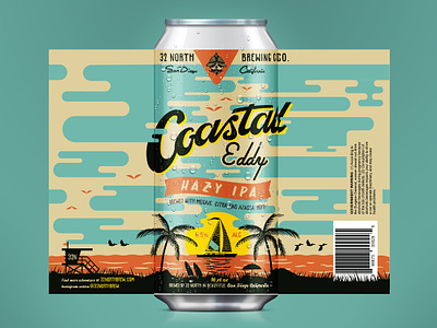 Coastal Eddy Beer Label beach beer beer can birds hazyipa illustration label labeldesign summer westcoast