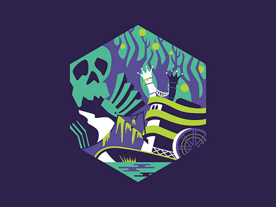 Swamp Land Illustration adobe illustrator badge design illistration riverboat skull spooky vector art