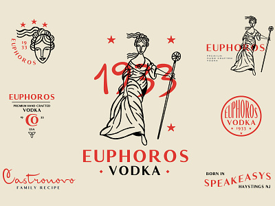 Unused Euphoros Branding alcohol alcohol branding branding goddess logo logodesign prohibtion speakeasy typography vintage vodka