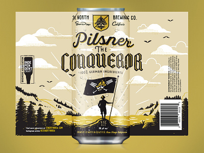 Pilsner The Conqueror Can Design alcohol packaging beer beer design design illustration label design label packaging print retro supply co typography vector