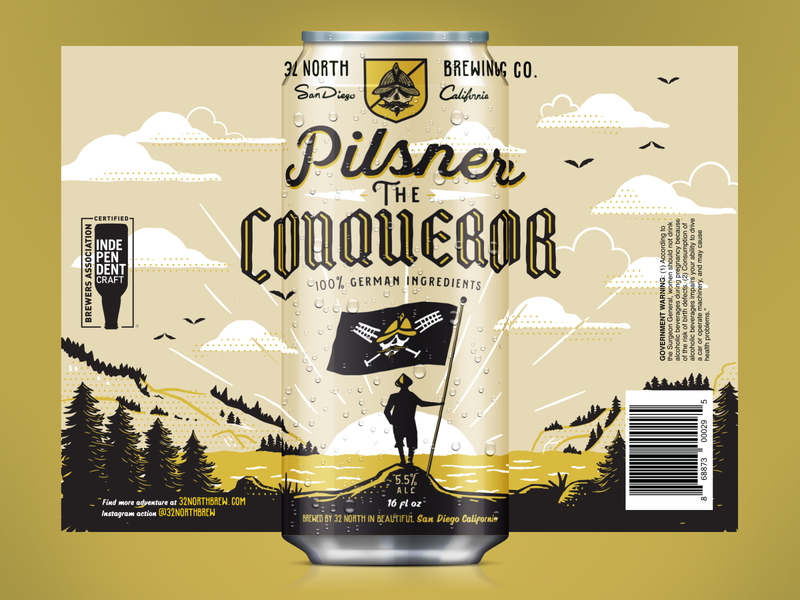 Pilsner The Conqueror Can Design alcohol packaging beer beer design design illustration label design label packaging print retro supply co typography vector
