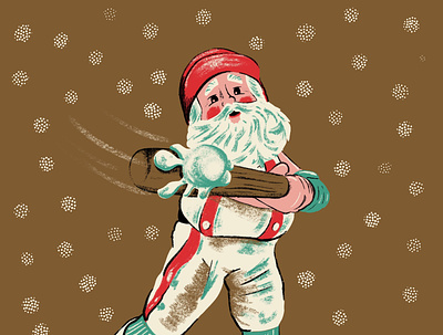 Swingin' Saint Nick baseball illustration procreate retro santa santa baseball snow texture vintage