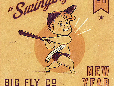 Big Fly New Year 2020 2020 baby baseball classic illustration new year procreate retro swinging vintage white
