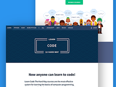 Learn Code the Hard Way illustration marketing site pattern