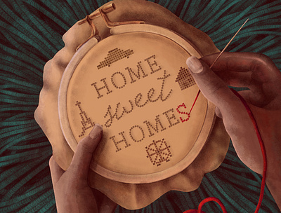 HOME SWEET HOMES adobe fresco digital art editorial design editorial illustration embroidery graphic design home illustration illustration digital illustrator