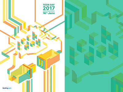 Tech Day 2017 for Booking.com branding conference design graphic design isometric typography