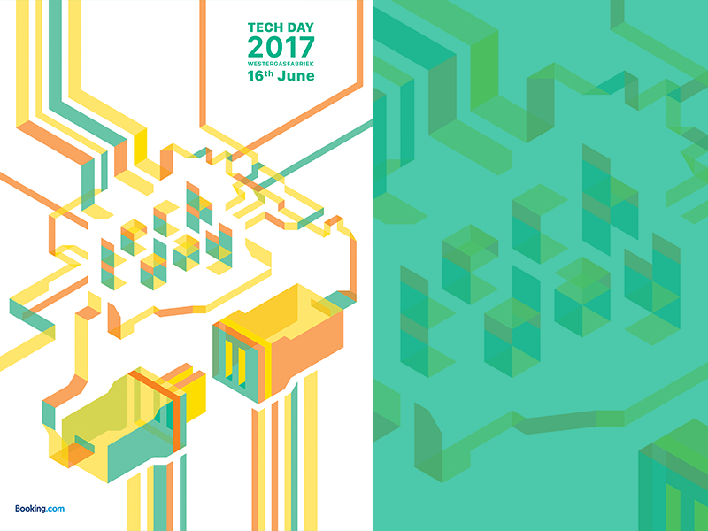 Tech Day 2017 for Booking.com typography isometric graphic design conference design branding