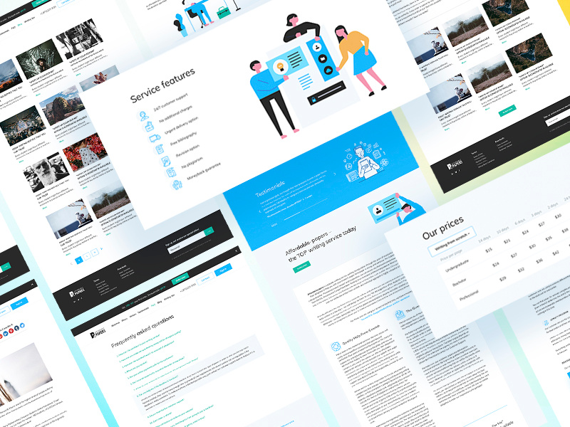 Web service about writing papers product design web site service interface clean pages minimal ui design ux design illustrations web service