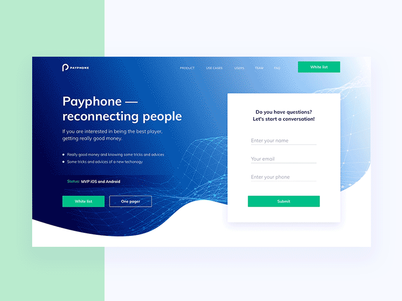 landing page for phone-call with blockchain technology blockchain call clean clean ui landing landing page minimal tech tech landing ui design visual web design