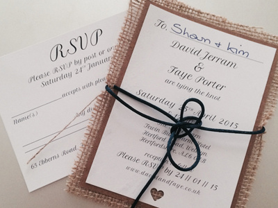 David & Faye Wedding Stationary Prints burlap classic print string wedding invitations
