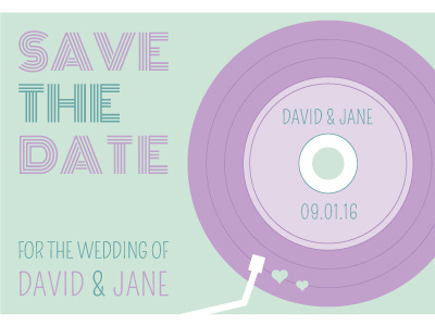 Retro Save the Date Idea lavender mint record record player save the date wedding wedding stationery