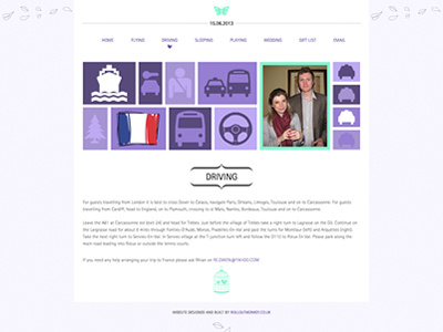 Driving Landing Page birdcage butterfly car driving ferry key lavender leaves marriage married mint rotis sans serif seat belt steering wheel typography website wedding white