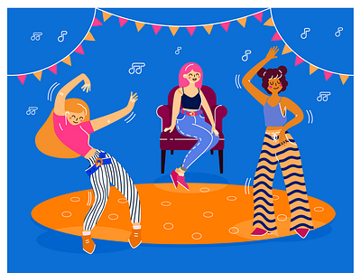 Girls Group Party Fun Holiday vector illustration dance design enjoy friends funny girls group illustration party people smile vector