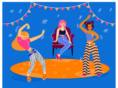 Girls Group Party Fun Holiday vector illustration