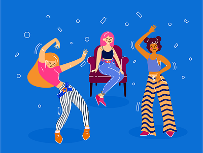 Girls Group Party Fun Holiday vector illustration dance design enjoy friends funny girls group illustration party people vector