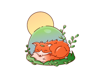 the fox is asleep cartoon character forest fox illustration vector