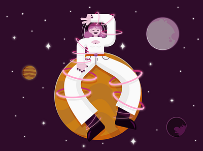 YOU ARE MAIN STAR IN THE SPACE astronaut character design design girl girl illustration illustration moon planet spaceman vector