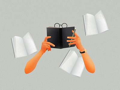 Books Illustration books glasses hand hands letter pages reading