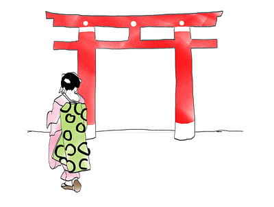 Kyoto illustration kimono kyoto torii