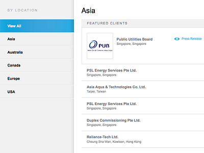 Client List Redesign clients listing locations sort ui website